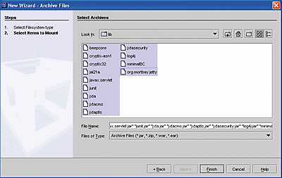 Figure 4: Click on the “Finish” button and you will see all the JAR files mounted as filestystems