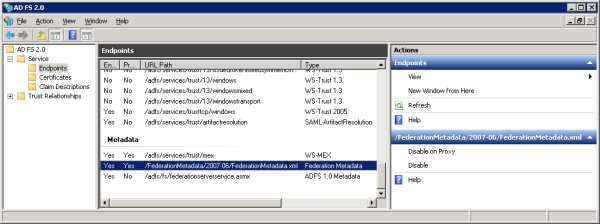 The Federation Metadata document URL within the ADFS Management UI.