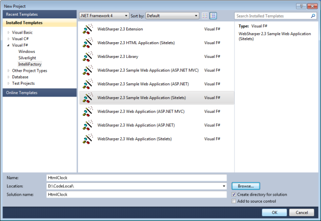 The sitelet projects in Visual Studio