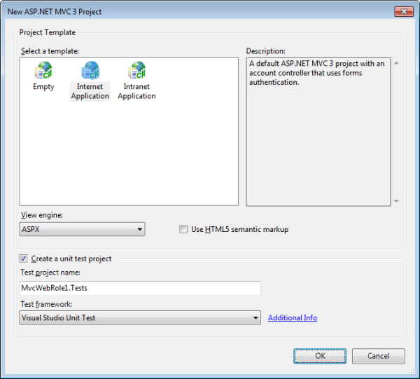 The new ASP.NET MVC3 project dialog