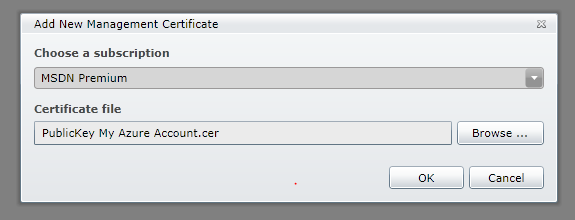the Add New Management Certificate dialog