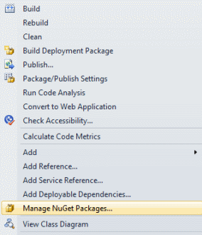 Manage NuGet Packages menu