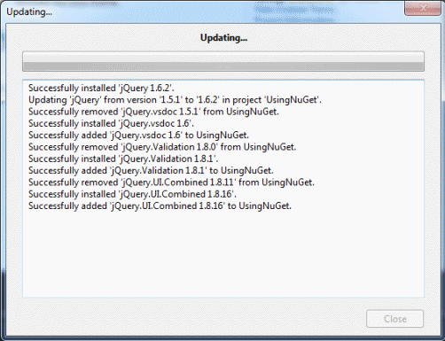 NuGet Update dialog