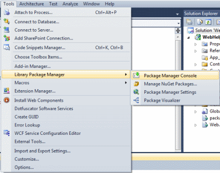 Opening the NuGet Package Manager Console window